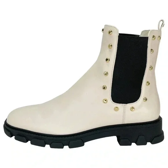 Michael Kors Ridley Cream Leather Studded Womens Ankle Boots Size 9.5M NWOB - Picture 2 of 15